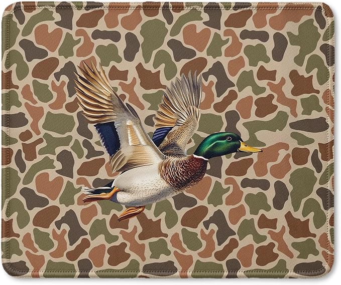Mallard Duck Camo Mouse Pad, Duck Hunting Hunter Gifts, Camo Wildlife Waterfowl Animal Mouse Pad for Home Office Computer Gaming Desk Essentials, 9.5x7.9 Inch