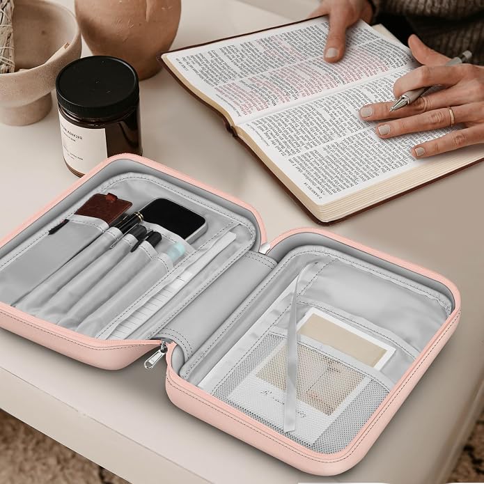 FINPAC Bible Cover Small Size Church Study Book Carrying Bag, Bible Protective Case with Handle Zippered Pocket for Men Women