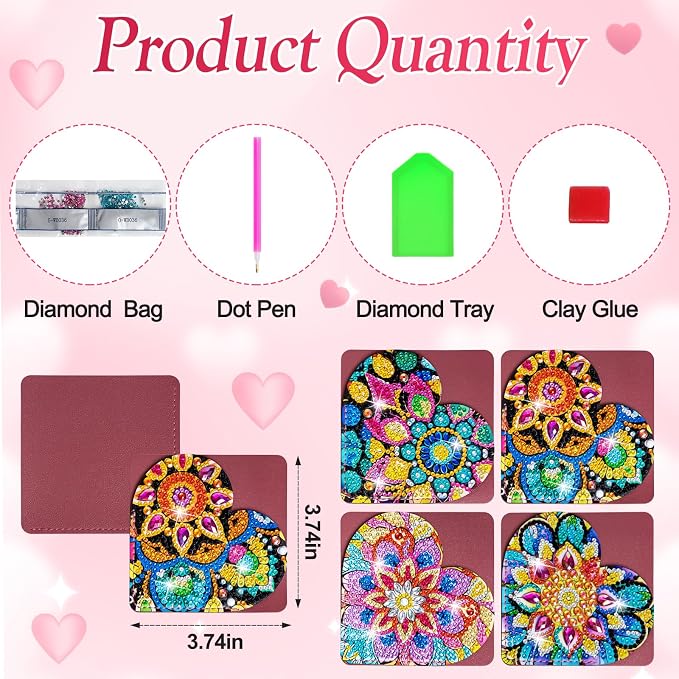 WIVICO 4 pcs Diamond Painting Bookmarks, DIY Diamond Art Kits for Adults, Book Corner - Protecting Bookmark Craft Supplies Kits for Book Lovers(Heart)