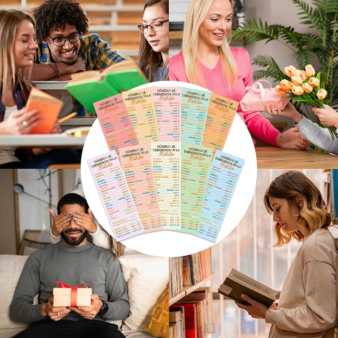 Spanish Bible Emergency Numbers Bookmark - 100 Pcs Christian Verse Paper Bookmarks Bulk for Women Men Religious Inspirational Scripture Cards Gifts for Sunday School Welcome Church Members