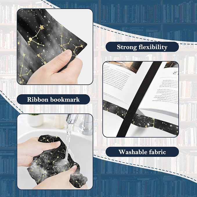 6 Pack Stretchable Book Covers, Jumbo Book Covers for Paperbacks Hardcover Books up to 9 x 11 Inches, Reusable Washable Protective Fabric Books Sleeves, Starry Sky
