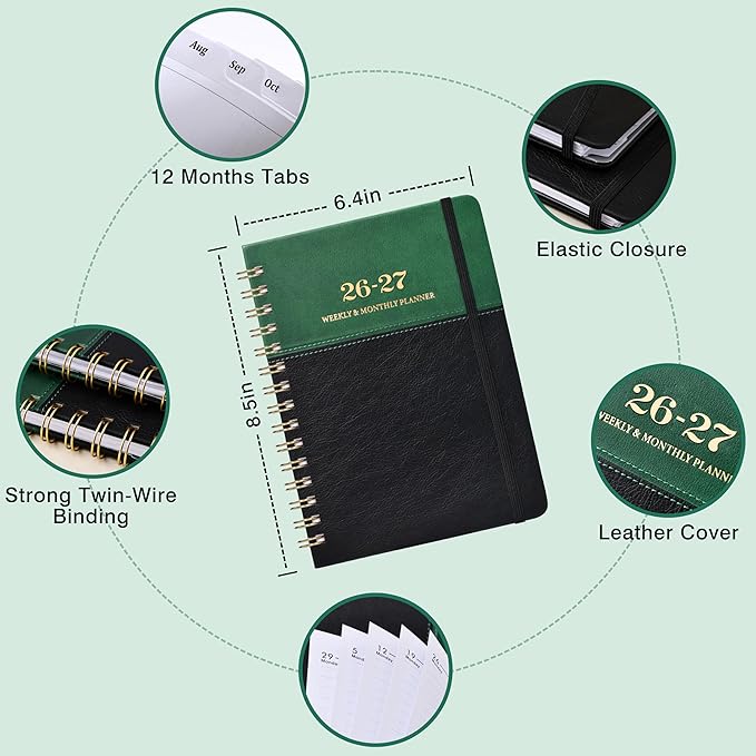 Planner 2026-2027 - Weekly Monthly Planner 2026-2027, Calendar Planners with Elastic Closure, Inner Pocket, 6.1'' x 8.3'', July 2026 to June 2027