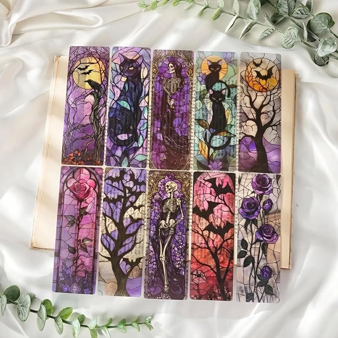 Dark Romance Bookmark Gifts - 10 Pcs Gothic Stained Glass Bookmarks for Women Men Book Lovers Aesthetic Page Marks Merch School Reading Accessories Bookish Halloween Birthday Graduation Gift
