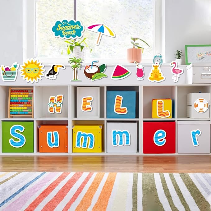 Hello Summer Cutouts Colorful Summer Beach Classroom Bulletin Board Decorations Summer Theme Wall Cut Outs Classroom Decor for School Party