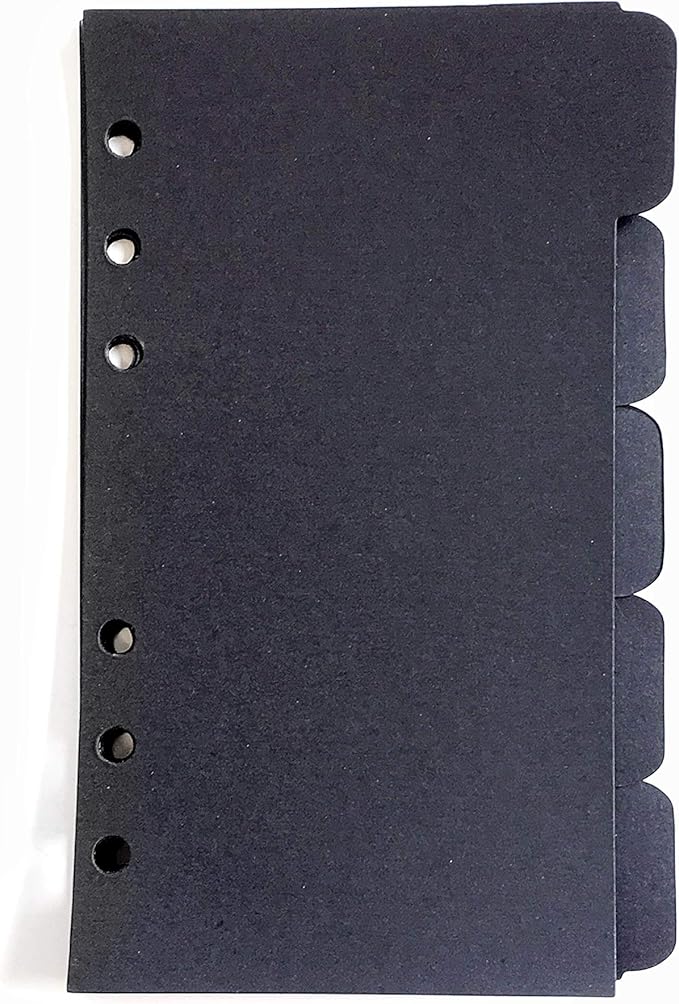 Index Tabs for A5/A6 6-Holes Cover Round Ring View Binder File Folder Loose Leaf Sheet Protectors Binder Cover Protector (Divider Horizontal Black Paper, A6/17cm*10cm/6 Inch)