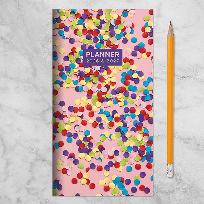 TF Publishing 2026-2027 Confetti Small Monthly Pocket Planner with 2 Page Large Calendar Grid and Lined Notes Section - 2 Year Pocket Calendar 2026-2027 Perfect for Purse - 3.5in x 6.5in