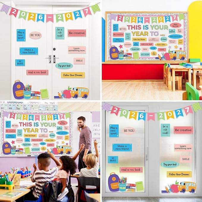 Classroom Bulletin Board Decoration Set This is Your Year Inspirational Classroom Decoration Pastel Welcome Back to School Bulletin Board Cutouts for School Office Chalkboard Wall Door Decor Supply