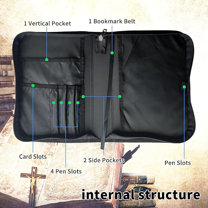 Bible Cover for Men,Large Leather Bible Case Fit Book Up to 11x8x2 Inch,USA Flag Camouflage Bible Covers Bible Study Carrier Church Bags w/Handle & Zipper