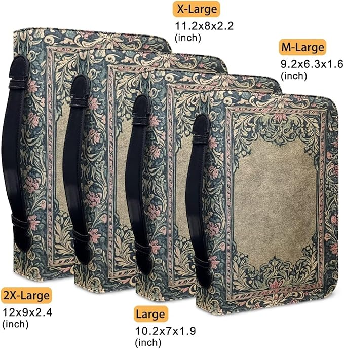 Vintage Bible Holder Case for Women Bible Cover Bags Floral Pattern with Handle Fits for Standard Size Bible Bible Study Accessories Supplies-Size：M