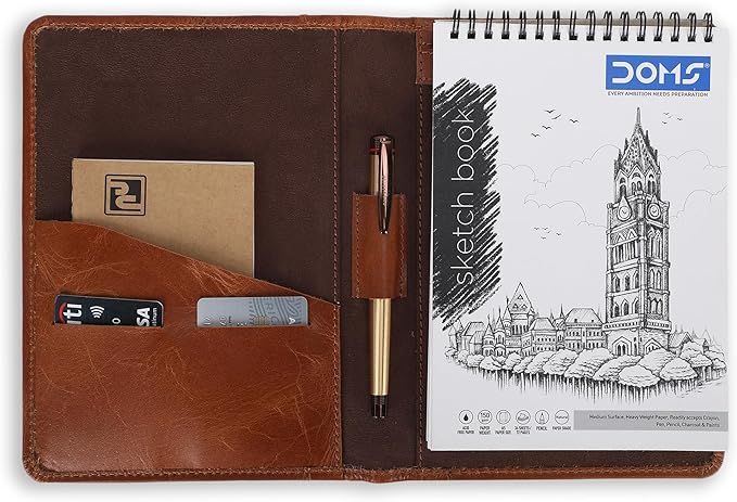 Leather Junior Padfolio for Men Women Business Portfolio Folder Compact 5 x 8 Legal Pad Organizer with Pen Loop Professional Resume Interview Document Holder Padfolio (Cognac Brown)