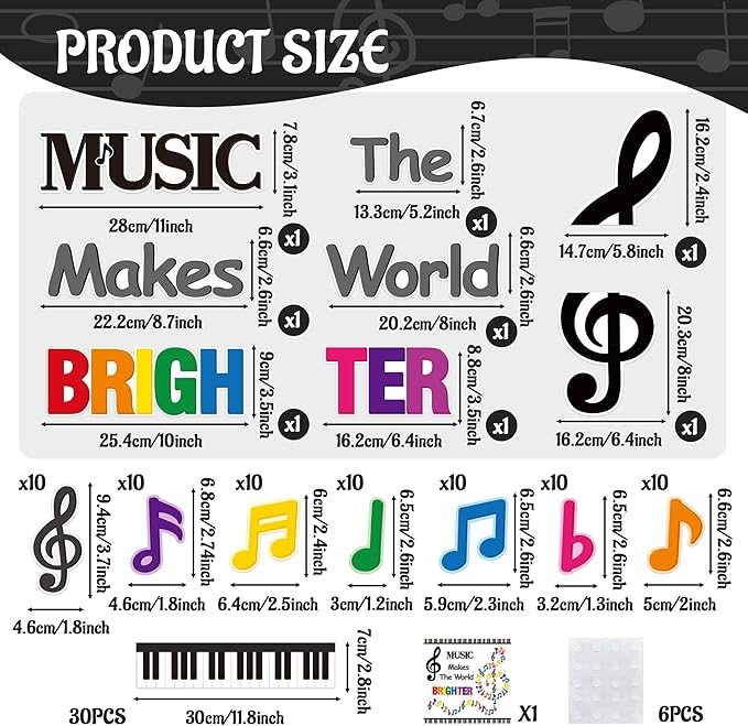 BeYumi Music Notes Border Decor - 108Pcs Back to School Music Notes Bulletin Board Set Music Makes The World Brighter Cutouts Piano Border Trim Preschool Classroom Chalkboard Wall Decoration Supplies