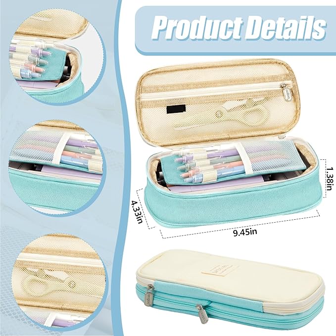 Jutom 39 Pcs Aesthetic Book Annotation Kit Highlighter with Pencil Case Bag Gel Pen Transparent Sticky Note Taking Bible Study College School Supplies(Mint Green,Cute Style)