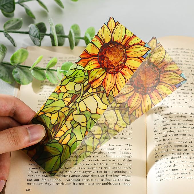 Pretty Flower Bookmark Gifts - 20 Pcs Floral Stained Glass Art Bookmarks for Women Students Book Lovers Aesthetic Plant Page Marks School Reading Accessories Bookish Birthday Graduation Gift