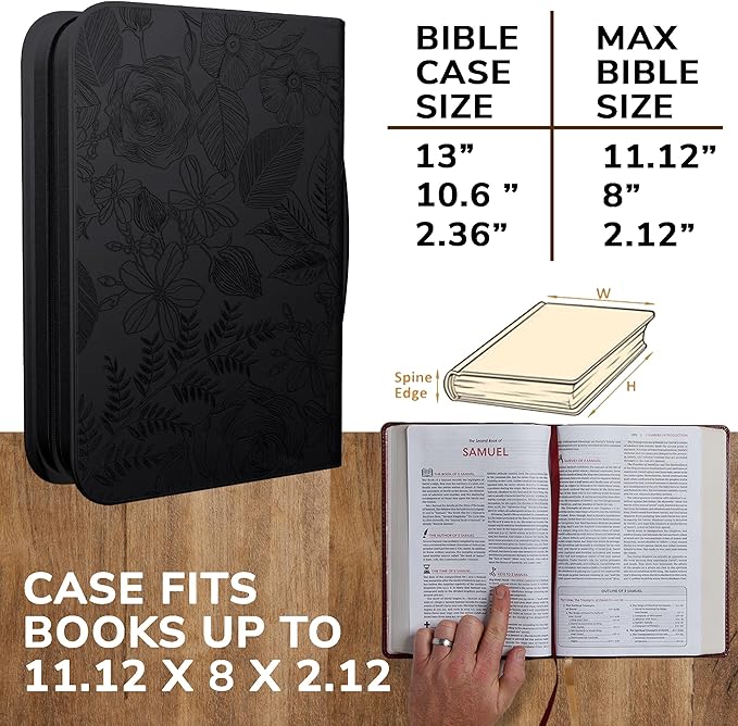 DEHITE Bible Cases for Woman — Leather Bible Covers for Women — Carrying Bag for Woman — Pen Slots — Zippered Pocket — Premium Faux Leather Holder — Christian Floral Accessories