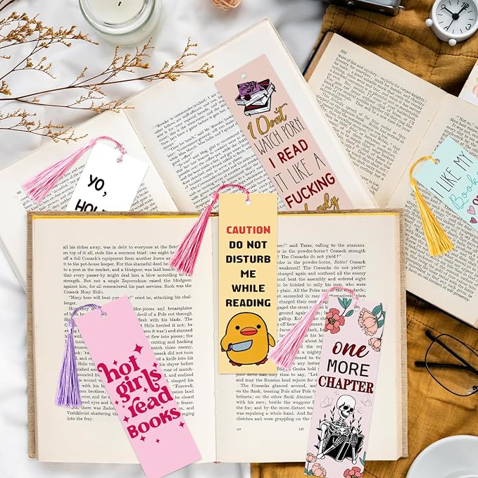 10Pcs Funny Bookmarks with Tassel for Reading Reader Gift, Cute Funny Book Marks for Women Men Christian Paper Bookmark Page Makers for Students Teachers Christmas Bookish Gifts for Book Lovers