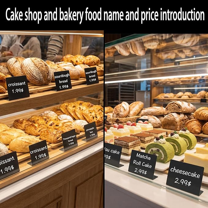 10cm x 7.6cm Mini Erasable Blackboard Food Labels for Party Buffet & Party, Reusable Food Signs for Buffet, Suitable for Supermarkets, Bakeries, Cafes (18pcs)
