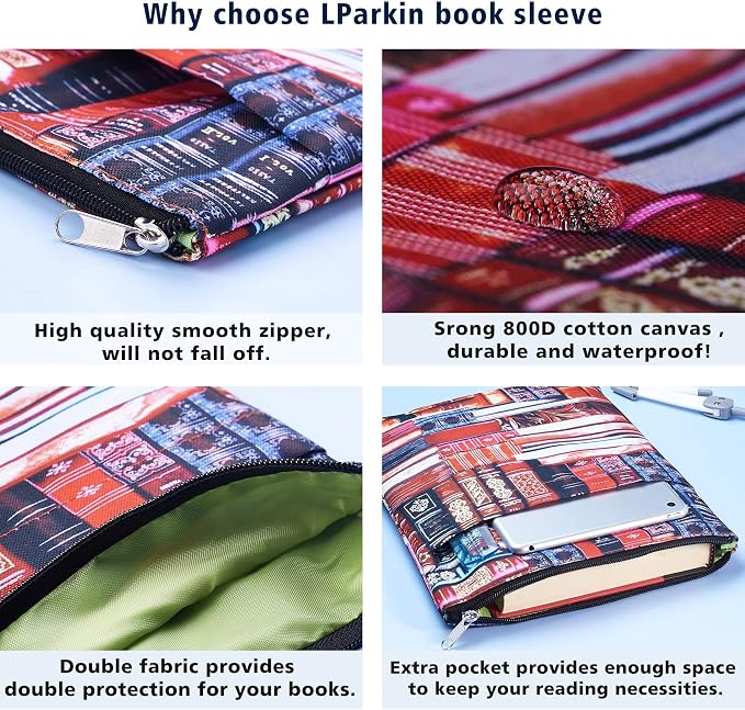 Book Sleeve for Book Lovers, Bookish Book Protector, Book Covers for Paperbacks, Washable Fabric, Book Sleeves with Zipper, Medium 11 Inch X 8.7 Inch
