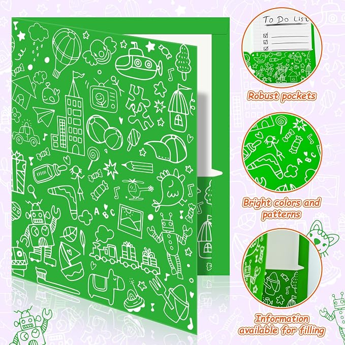 Cinrobiye 24 Pack Inspirational 2 Pocket Folders with 32 Name Labels, Decorative Motivational Letter Size Kids Folders File with Pockets for Office Home Homework Documents Storage Organizer
