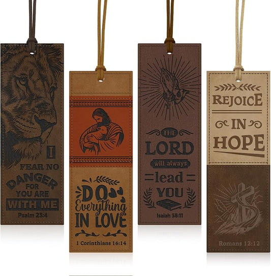 8PCS Leather Bookmark Bible Bookmarks for Reading Women Men Teacher Book Lovers Gifts, Stitched Religious Christian Bookmark Page Markers Inspirational Bible Verse Scripture Book Marks (Vintage-2)