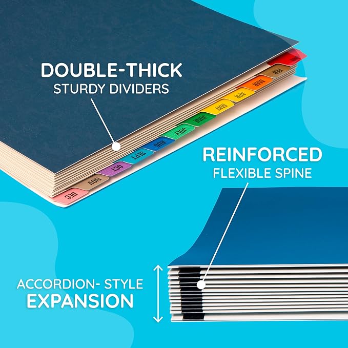 Blue Summit Expanding Monthly File Organizer, Letter Size 12 Month File Folder Organizer with Dividers, Paper Sorter for Desk and Documents (Pack of 2)