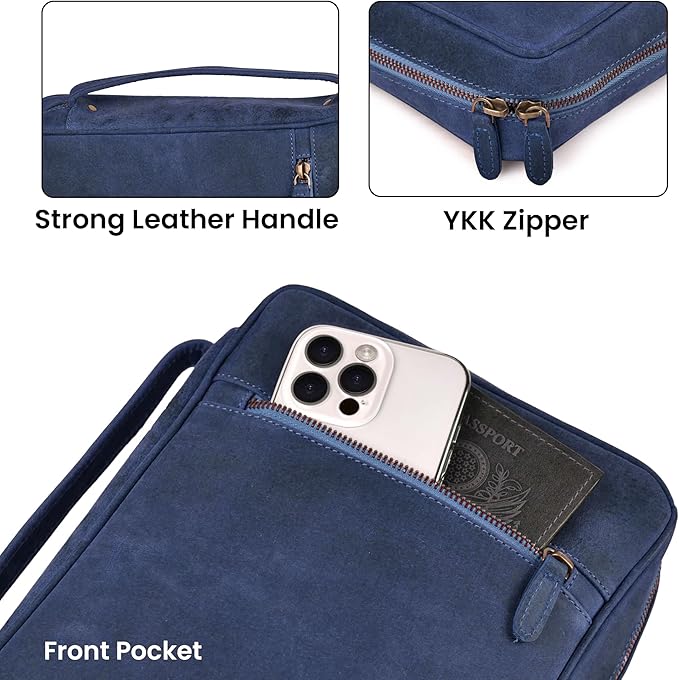 LEATHER VILLAGE Handmade Vintage Leather Bible Cover for Men & Women - Large Protective Bible Case & Organizer for Church, Travel & Study Christian Religious Antique Bookmark - Blue