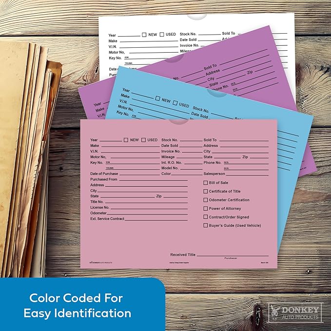 Printed Vehicle Deal Envelopes 9x12 Deal Jackets (100 shrink wrapped) (Pink)