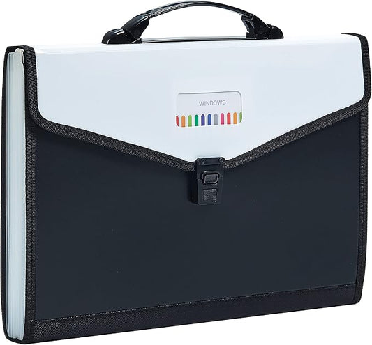 Legal Size 13-Pockets Expanding File Folder with Handle, Plastic Accordion Filling File Folder Expandable Monthly Portable Paper Document Organizer for Office School & Home (Black-1)