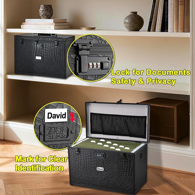 File Storage Cabinet File Organizer Document Organizer File Box in Office and Home with Combination Lock with 20 Legal Size Hanging Files (Aligator Black)