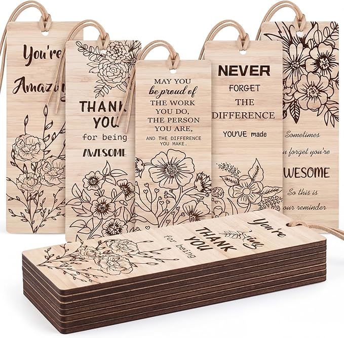Resurhang 100 Pcs End of Year Classroom Gifts Bulk Wood Inspirational Bookmarks with Floral Encouraging Team Thank You Gift for Women Employee Coworker Paraprofessional Colleagues Teachers