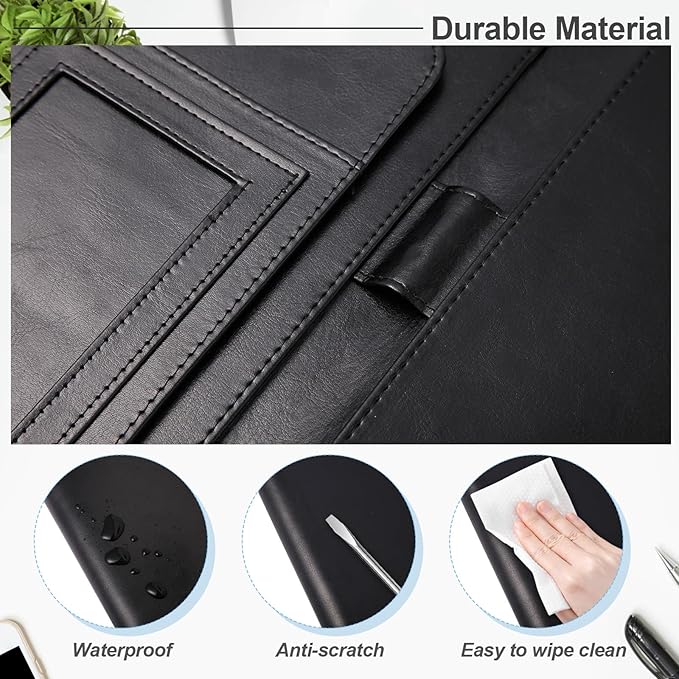 Portfolio Binder, A4 Size Padfolio for Women and Man, Washable Leather Binder, Resume Portfolio Organizer, Black Clipboard Folder Used in Business Meeting, Interview,etc.