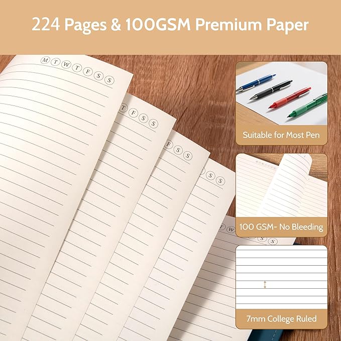 Yoment Refillable Notebooks for Work 5 Subject with Removable Dividers Tabs 224 Pages Hardcover Leather Journals for Writing Small Discbound Planner Colleged Ruled Paper for Women Men 6.1 x 8.3,Pink