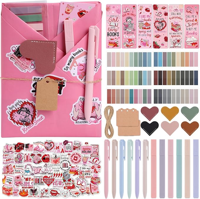 Blind Date with a Book Gift Box 6 Set Spicy Fairytale Blind Book Date Supplies Including Kraft Paper Tags Romance Bookmark Pens Stickers Gifts for Women Books Lovers Club Bookish Reader