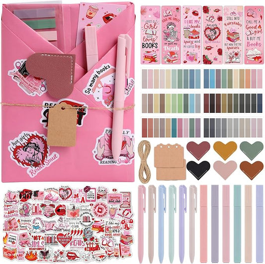 Blind Date with a Book Gift Box 6 Set Spicy Fairytale Blind Book Date Supplies Including Kraft Paper Tags Romance Bookmark Pens Stickers Gifts for Women Books Lovers Club Bookish Reader