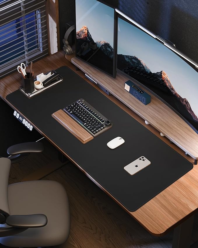 AFIING Leather Desk Pad Protector,48"x24" - Premium Desk Mat, Large Mouse Pad,Non-Slip Desk Blotter,Waterproof Desk Writing Pad for Office and Home(Black)