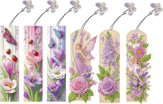 ARTopet 6Pcs DIY Diamond Art Painting Bookmarks with Colorful Butterfly Pendant PET Bookmark Ornament Double Sided Pattern Single Sided Diamond Book Marker Clip Gifts Tags-05