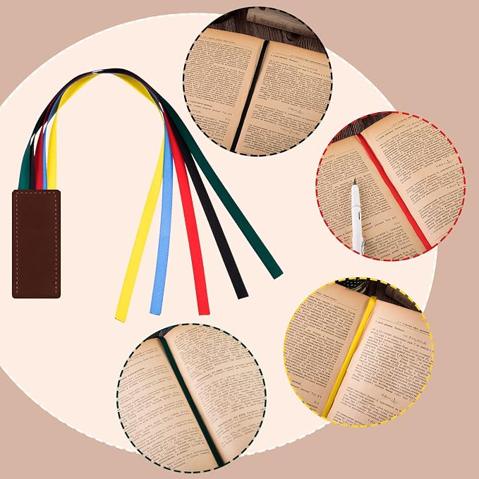 Chinco 4 Pieces Bible Ribbon Bookmark Colorful Ribbon Bookmark Artificial Leather Ribbons Bookmarks Page Markers with 5 Ribbons Colors for Books Novel Bible Reading Lovers Students Teachers Gift