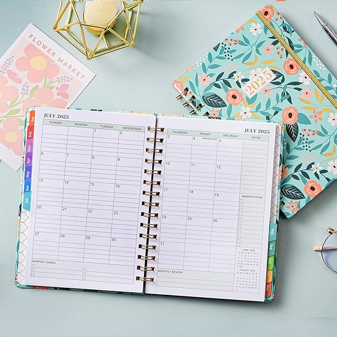 2025 Planner - 2025 Calendar/Planner Weekly and Monthly, JAN 2025 - DEC 2025, 6.3'' x 8.4'', Calendar 2025 Planner with Special Weekly Page, Green Ink Pages, Colorful Monthly Tabs, Back Pocket