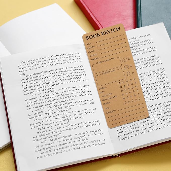 60 PCS Book Review Bookmarks 3.5 x 8 Inch Kraft Book Marker Christmas Book Lovers Gifts for Bookworms Bookish Reading Log Page Markers for Students Teachers to Review and Tracker