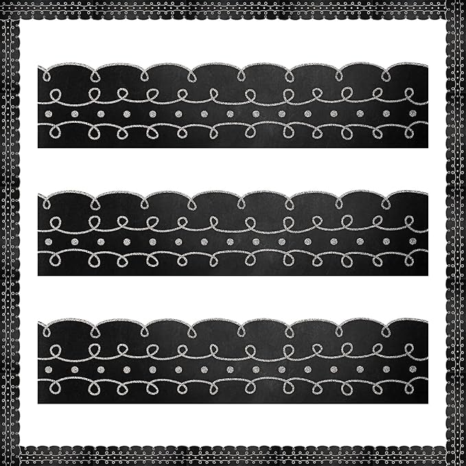 Leinuosen 50.5 ft Bulletin Board Border 44 Pcs Squiggles and Dots Die Cut Border Trims with 20 Sheet Glue Point Dots Bulletin Back to School Decoration for Classroom School Office(Black with White)