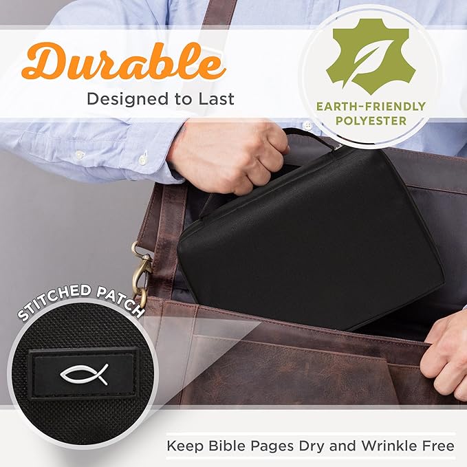 Promo Poly-Canvas Bible / Book Cover w/Fish Applique (Medium, Black)