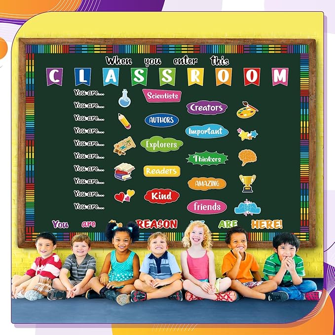 Dispowreath 74 Pcs Positive Affirmation Bulletin Board Decoration Set When You Enter This Classroom Decorations Motivational Rainbow Posters for Welcome Back to School Classroom Bulletin Board