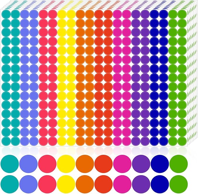 3000 PCS 1/2 Inch Colored Dot Stickers Round Color Coding Labels Circle Dots Labels Price Stickers Polka Circle Dots Sticker Label Sticker for Office, Classroom, Papers Etc
