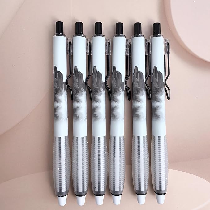 Fengtaiyuan Retractable Gel Pens, 0.5mm ST Precision Tip Quick Dry Black Ink, Gradient Black Barrel with Triangular Silicone Non-Slip Grip, Ergonomic Smooth Pens for Exam School Office [Pack of 6]