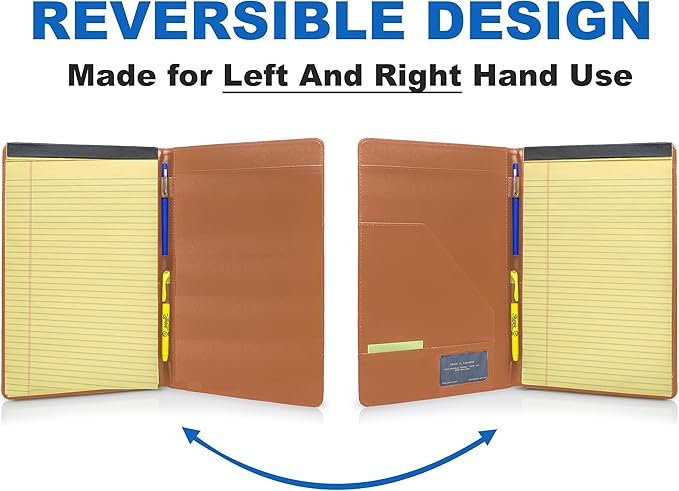 Legal Size Padfolio, 8.5 x 14 Inch Portfolio Folder for Legal Pad, Professional Padfolio for Job Interviews, Business Meetings, and Attorneys (Saddle Tan) (3 Pack)