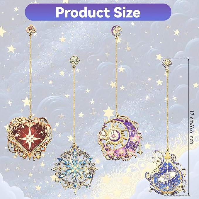4 Pieces Metal Starry Sky Series Bookmark, Perfect for Women Readers (BKM-065-F4)