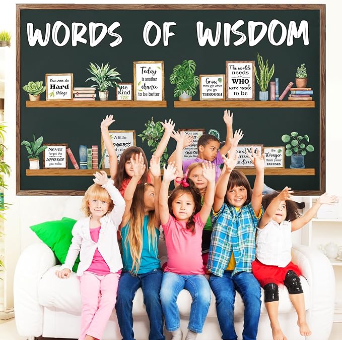 Greenery Words of Wisdom Bulletin Board Classroom Decoration Spring Plant Themed Paper Cutouts Plants Motivational Door Wall Stickers for Classroom Wall Window Educational Learning Activities