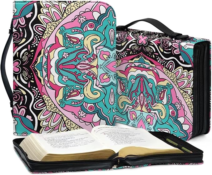 Bohemia Bible Cover with Handle Bible Carrying Cases Bible Bag Bible Study Supplies Book Protector Bible Case for Women Girls-size：M