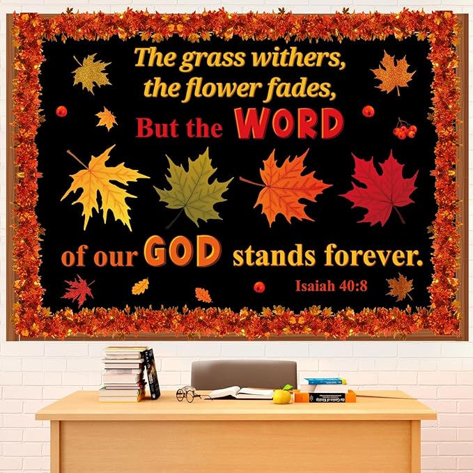 Pasimy Thanksgiving Religious Bulletin Board Classroom Decorations Set Fall Maple Leaf 3D Bulletin Board Autumn Christian Bible Verse Paper Cutouts for School Church Party Decor(Fall)