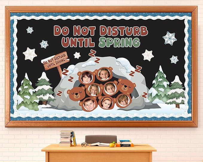 Winter Bulletin Board Decorations Hibernating Bear Paper Cutouts for DIY Photo Do Not Disturb Until Spring Snowflake Bulletin Board Set for Christmas School Chalkboard Wall Window Decoration Favor