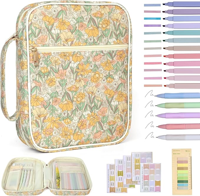 Bible Cover Case for Women Corduroy Bible Case for Girls Large Bible Cover with Handle Bible Study Supplies Accessories Christian Gifts for Women (Sun Flower, Medium)